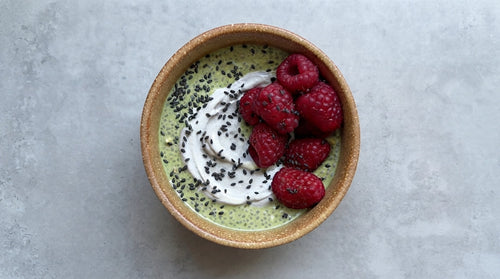 Matcha Overnight Oats with Black Tahini